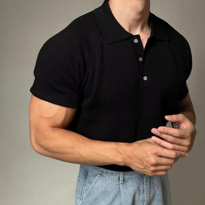 

Men s Summer Honeycomb Texture Knitted Polo Shirt with Turn-Down Collar - Breathable Casual Short Sleeve Top 3XL чорний
