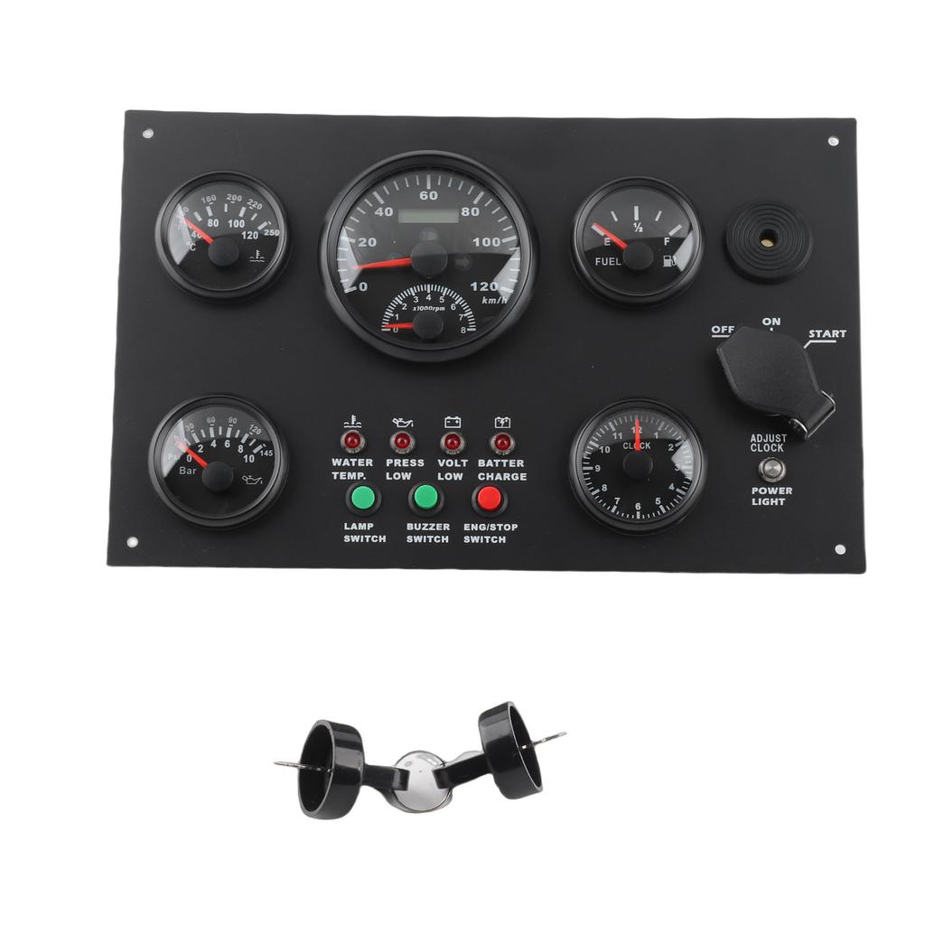 Boat Instrument Panel 120km Speed Water Oil Level Pressure Water Temperature Time Clock Display Voltage Alarm for RV