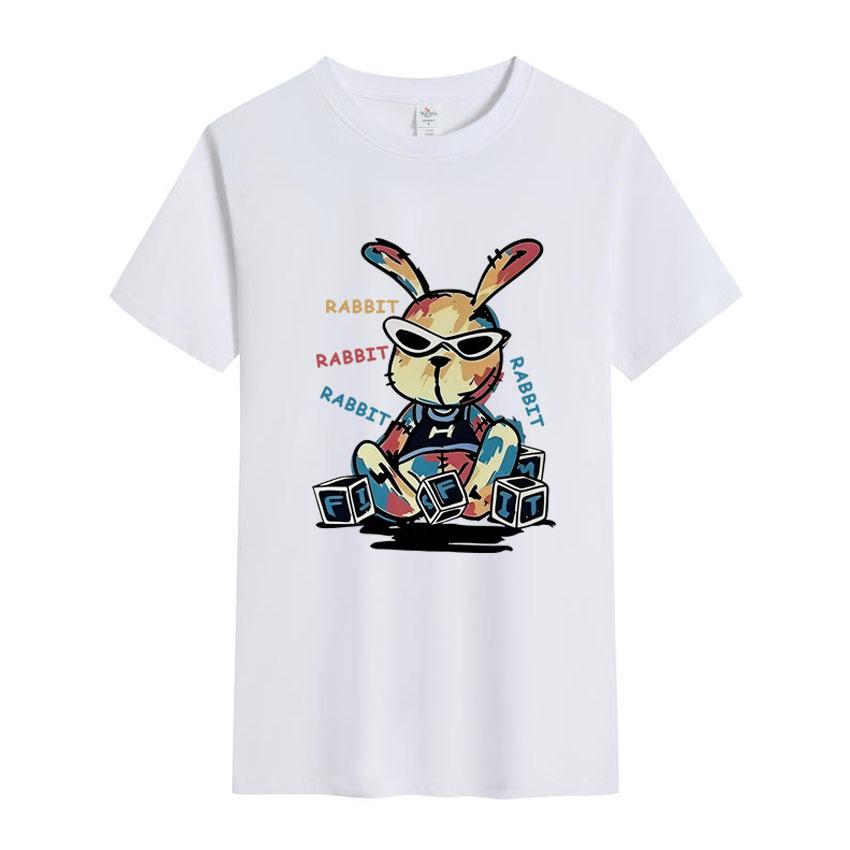 Mens Printed Tshirt Made of 100 Cotton Featuring a Rabbit Cartoon Pattern a Versatile and Trendy Loosefitting Tshirt