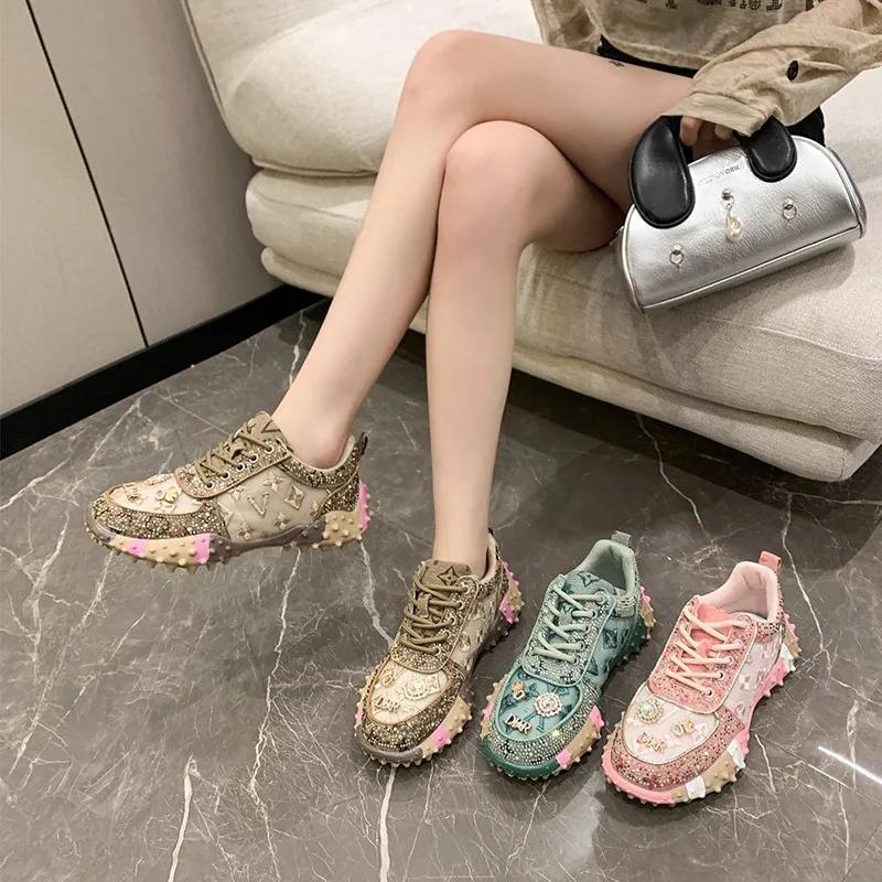 Designer Women'S Sneakers Fashion Luxury Rhinestone Ladies Shoes  New Outdoor Platform Female Sports Shoes Vulcanize Shoes