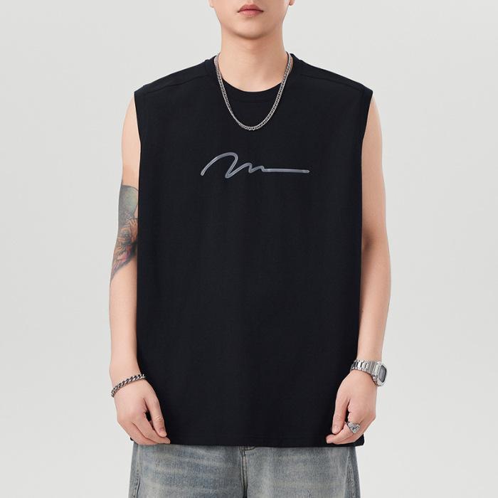 

Новая летняя майка с принтом, мужская, 240 г, тяжелая, свободная, с круглым вырезом, без рукавов, базовая футболка 4XL