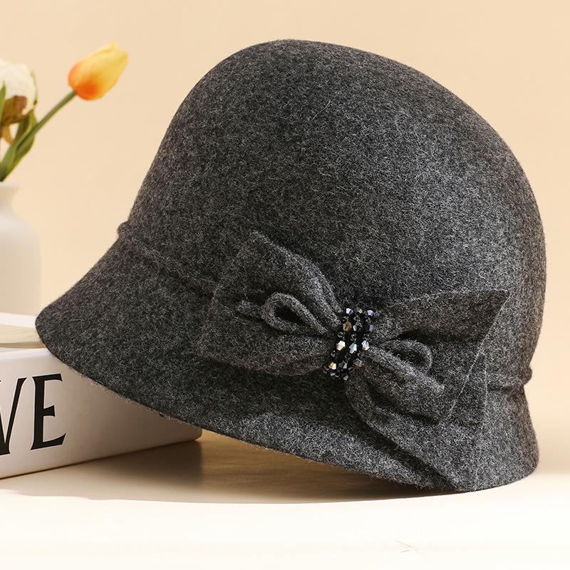 

Цилиндр женский осенне-зимний шерстяной ретро шерстяная шляпа купол модная универсальная шляпа-ведро для улицы теплая One size темно-серого