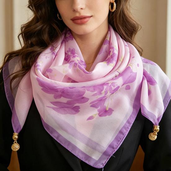 Bufanda de Mujer Patrón de Planta y Flor Hebilla Metálica Magnética Textura Suave Bufanda Protección Solar y del Viento Pañuelo para la Cabeza Accesorios de Playa y Viaje