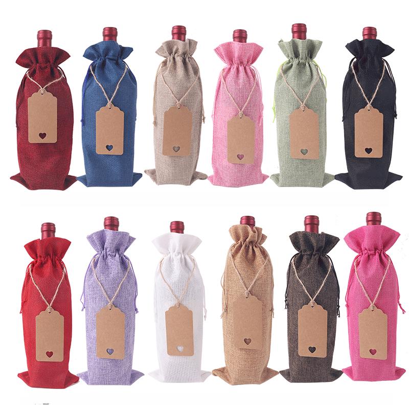 

10 шт./12 шт. Креативный мешочек на шнурке, мешочек для винной бутылки и набор винных мешочков, изготовленный из льна