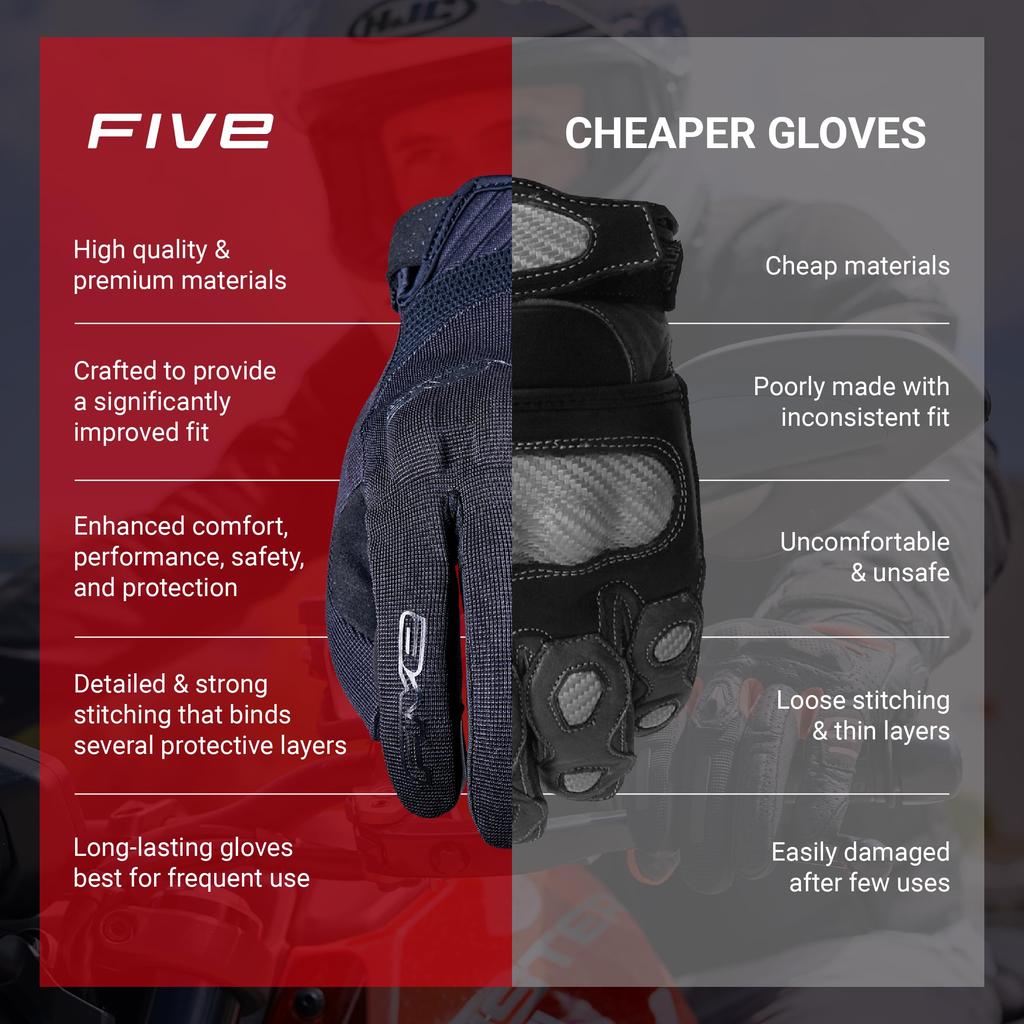 FIVE RS3 EVO Motorcycle Black Gloves, (Size XL)