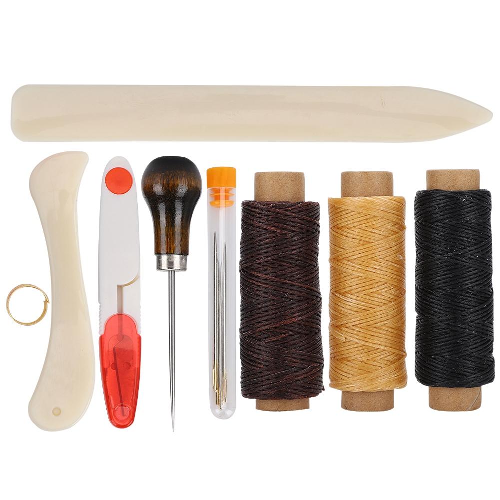 DIY Stitching Leather Hand Sewing Craft Tool Thimble Measuring Tape Awl Accessory Set