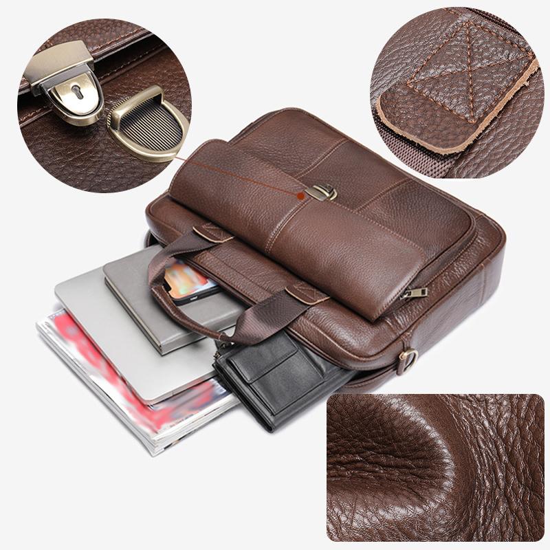 New Men's Briefcase Casual Vintage Genuine Leather Handbag Large-Capacity Business Laptop Bag Crossbody Bag