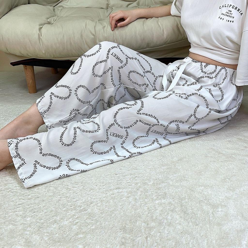 Summer Thin Cotton Rayon Ultra-Light Puff Wide Leg Ankle Pants for Women  Home Pants Plus Size Artificial Cotton Pants