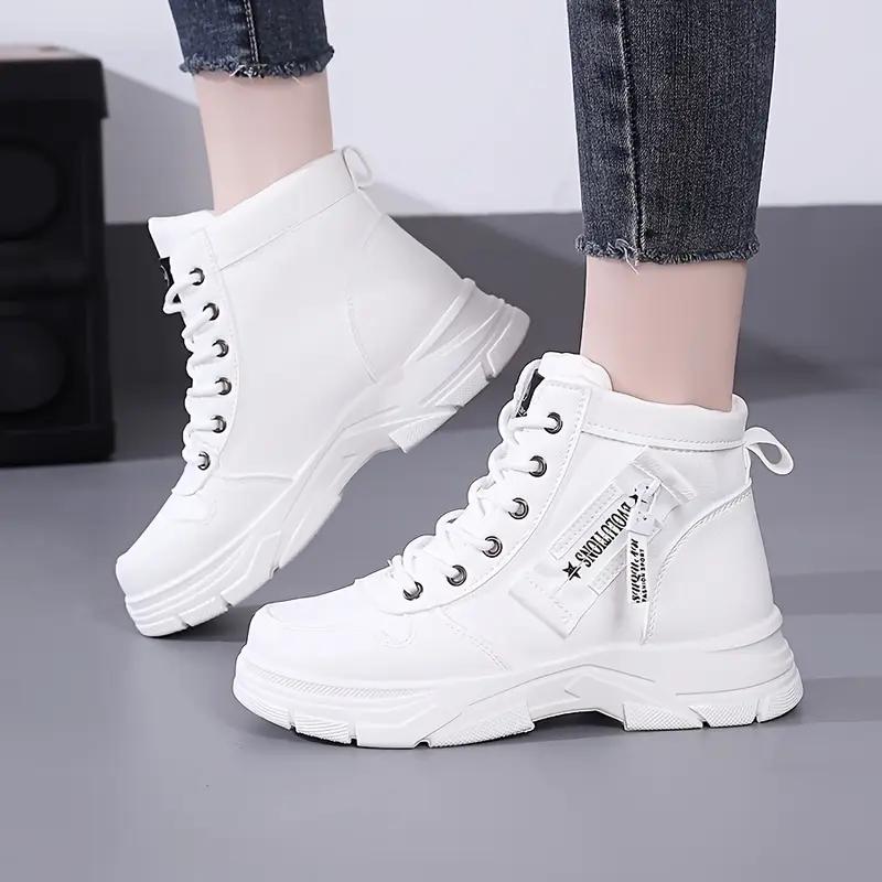 Sneakers alla moda high-top da donna - Scarpe casual comode con lacci e cerniera, Sneakers high-top