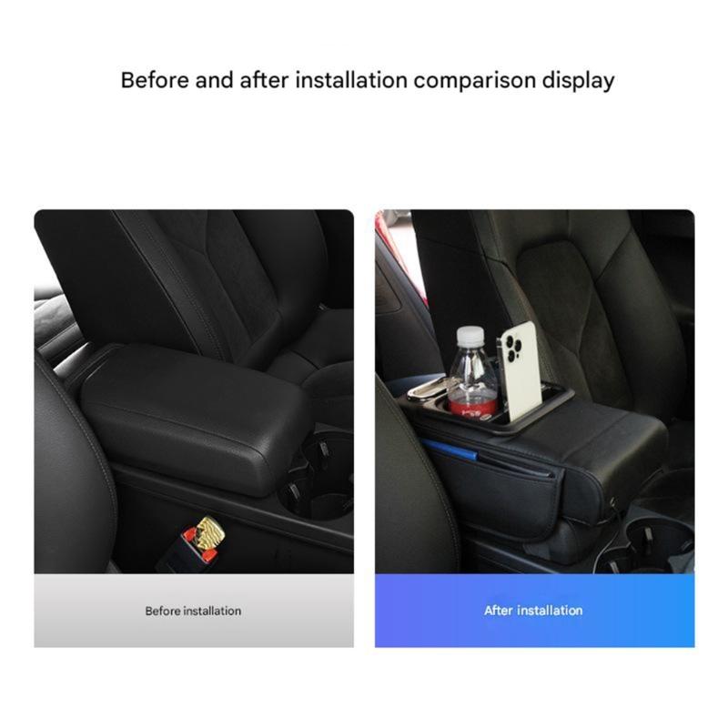 Multifunctional Auto Armrest Box Pad Leather Cushion with 2 Fast Charging USB Port And Storage Space