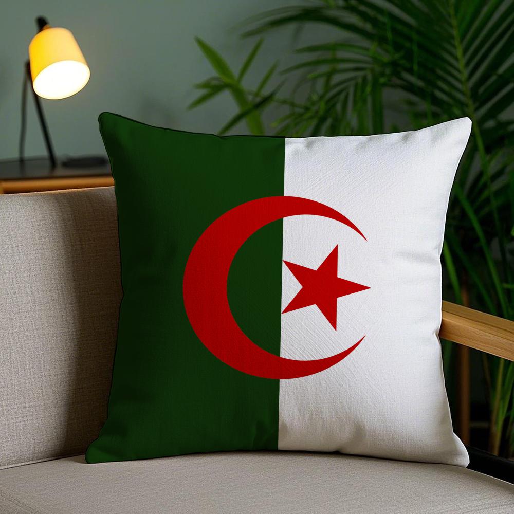 Algeria Flag National Cushion Cover Plush Fabric Soft Double-Sided Printed Invisible Zipper Sofa Pillow Case Home Decor