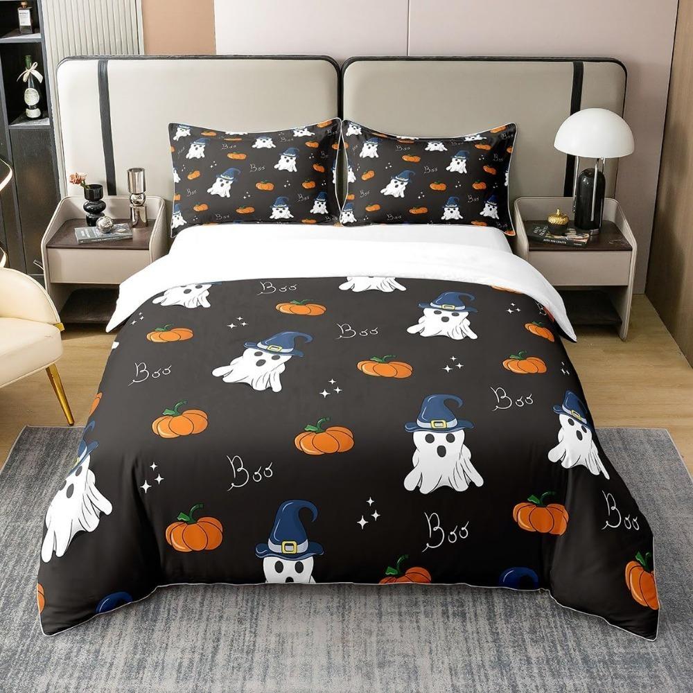 Happy Halloween Bedding Set 3D Printed Pumpkin Ghost Duvet Cover Set Twin Double Queen Size For Bedroom Halloween Decor Gift