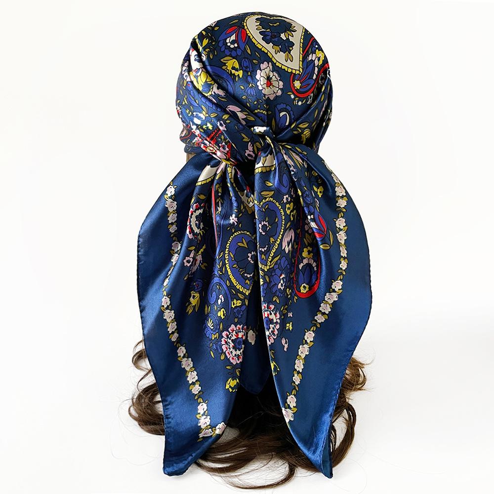 90cm Satin Square Scarf - Paisley Print, Versatile Headscarf, Bandana, or Waist Scarf