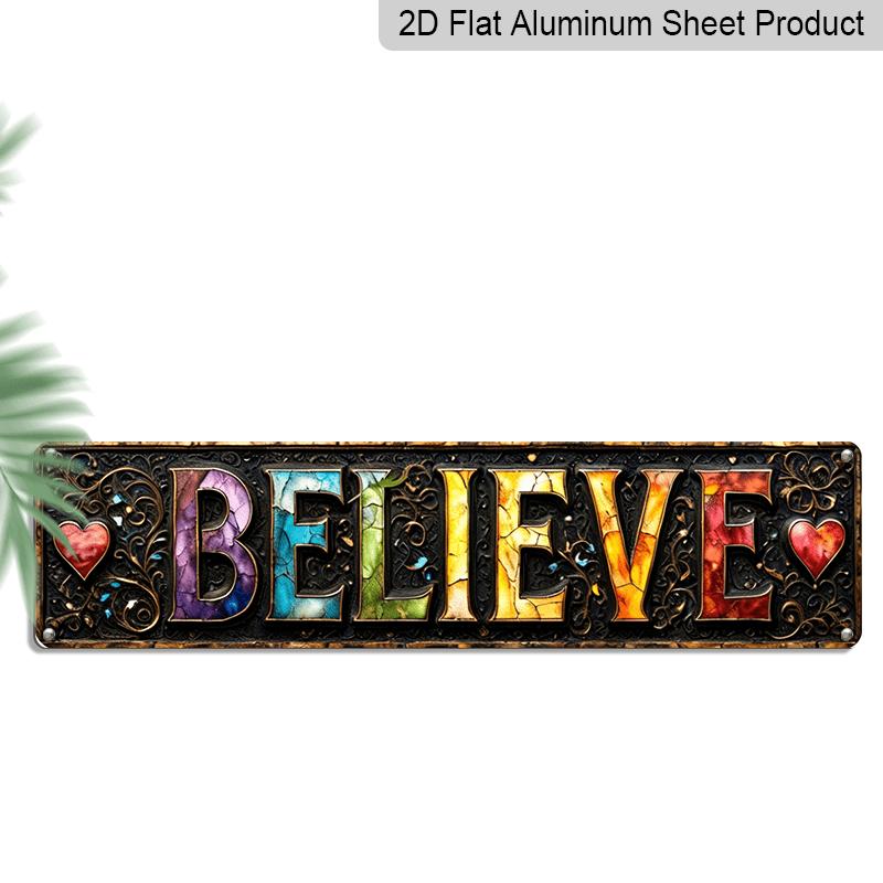 

2D Flat, 1pc retro Aluminum Decorative Sign believe” with Heart-shaped Design-country Decoration, Suitable for Home, Office, Men s Nest, Kitchen 40cm x 10cm
