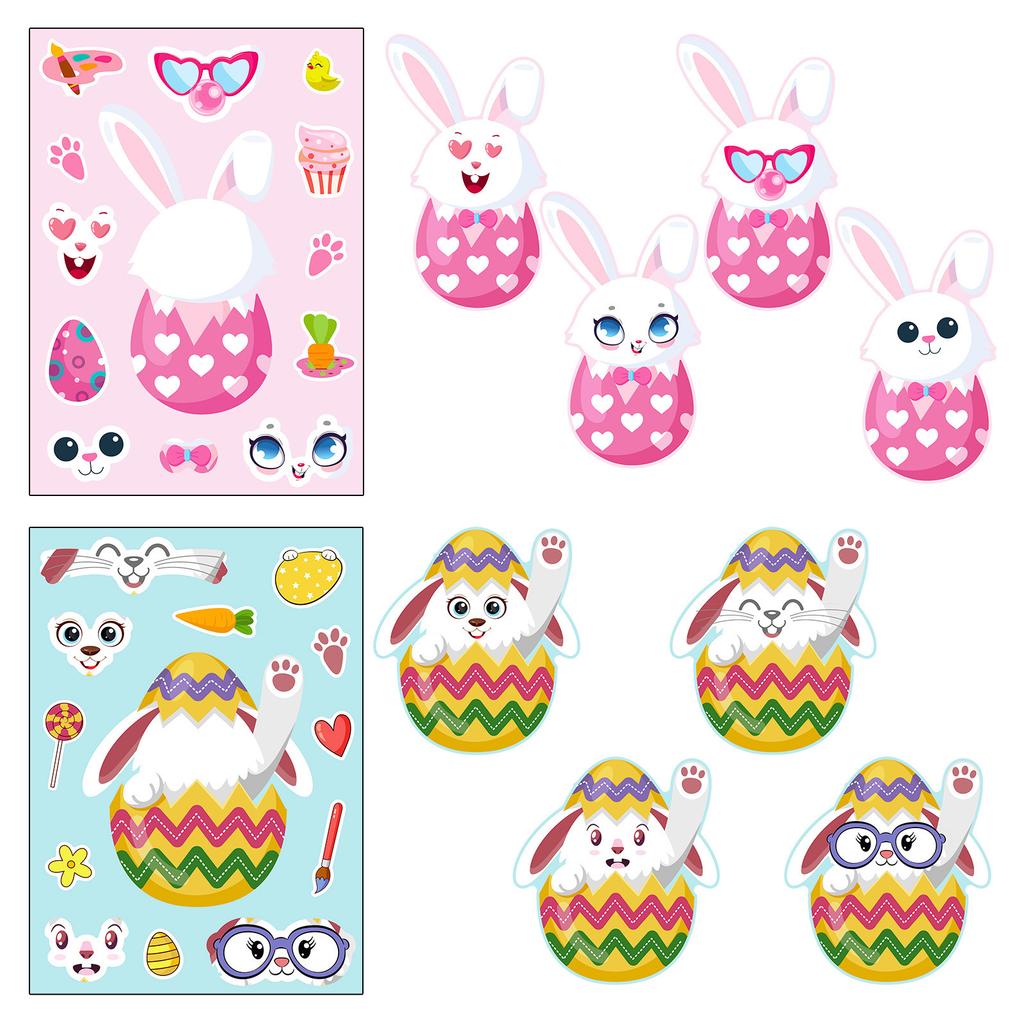 6 Photos/pack Rabbit Egg Puzzle Stickers Cartoon Cute Style Children's Puzzle Can Be Repeatedly Posted DIY Face-changing Stickers
