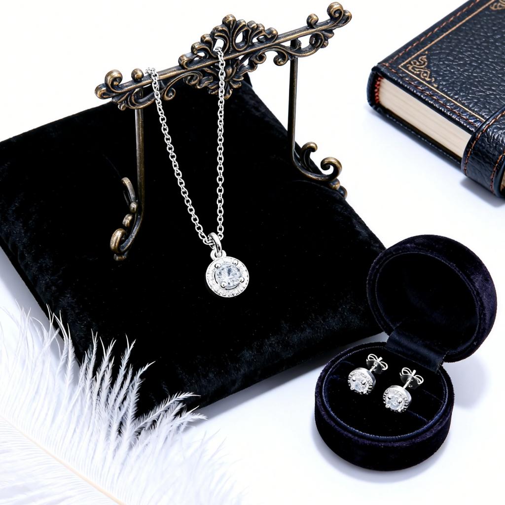 Luxury Copper classic shiny crystal necklaces earrings for women Costume jewelry sets wedding party gifts