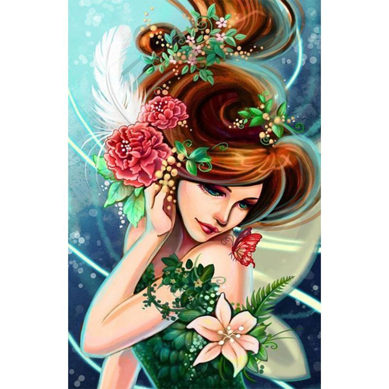 5D Diy Diamond Painting Flowers Woman Wings Cross Stitch Kits Full Round Drill Embroidery Mosaic Art Picture Of Bedroom Decor