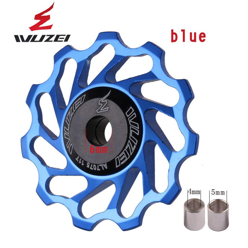 2pcs WUZEI MTB Road Bike Ceramic Pulley 7005 Aluminum Alloy Rear Derailleur 11T 12T 13T Guide wheel Ceramic Bearing Jockey Wheel 11T blue