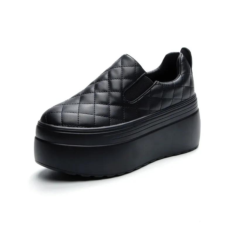 TOP Quality 8CM Sewing Genuine Leather Platform Wedge Lady Sneakers Chunky Spring Autumn Women Casual Vulcanize Comfy Shoes