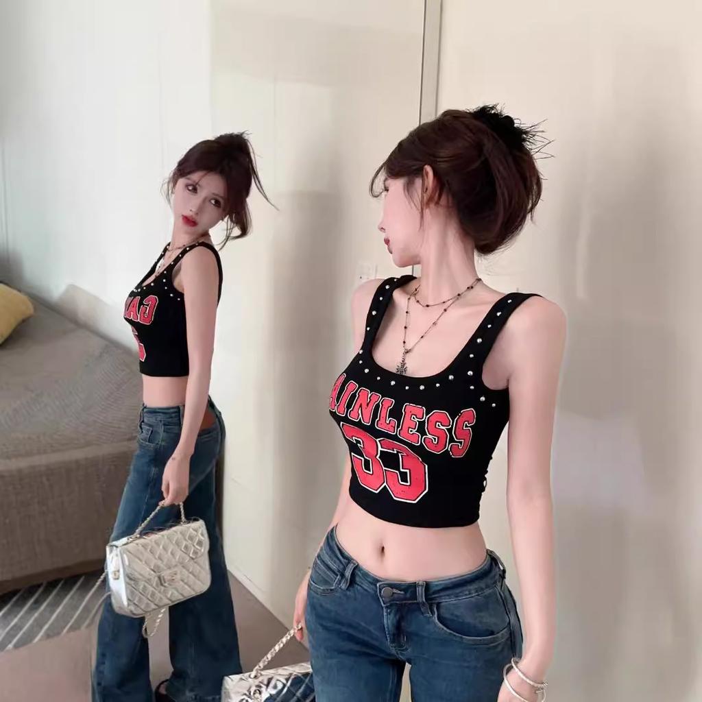 Summer senior feeling hot diamond vest women's high gram weight design feeling Spice girl inner wear personality outer wear suspender top