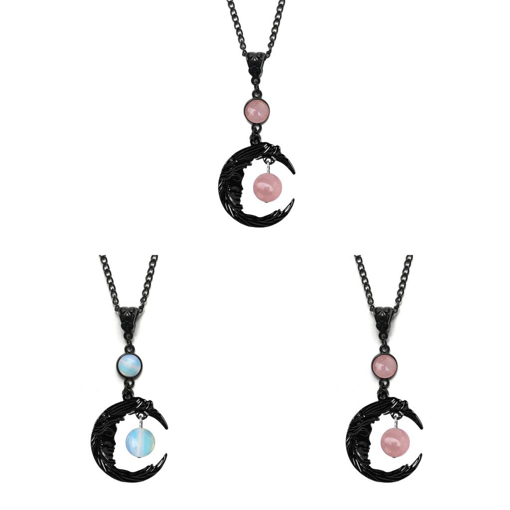 Natural Quartz Moon Goddess Pendant Necklace With Geometric Design For Women