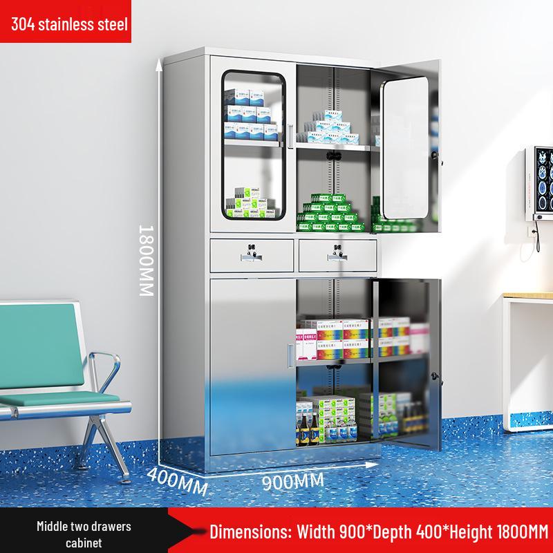 304 Stainless Steel Medical & Filing Cabinet with Locker