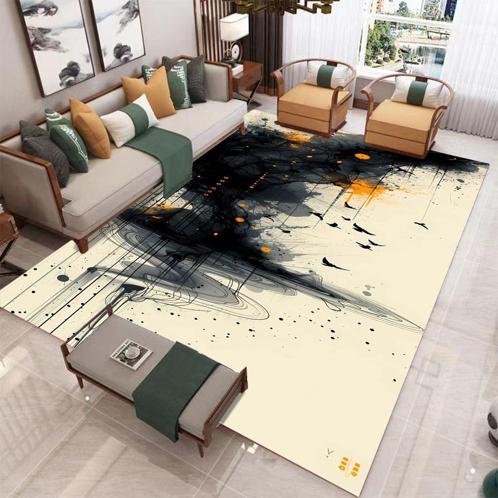 Modern Abstract Art Carpet Colorful Ink Splash Landscape Fusion Abstract Line Patterns NonSlip Rug For Living Room Decor