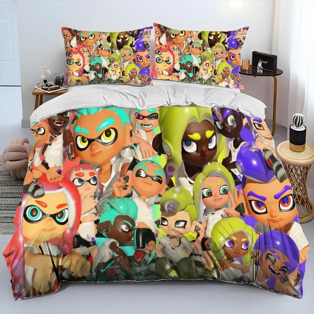 S-Splatoon Spiel Gamer Cartoon Bequeme Bettdecke Bettbezug Kissenbezug Bettwäscheset Kinder Schlafzimmer Dekoration Heimtextil