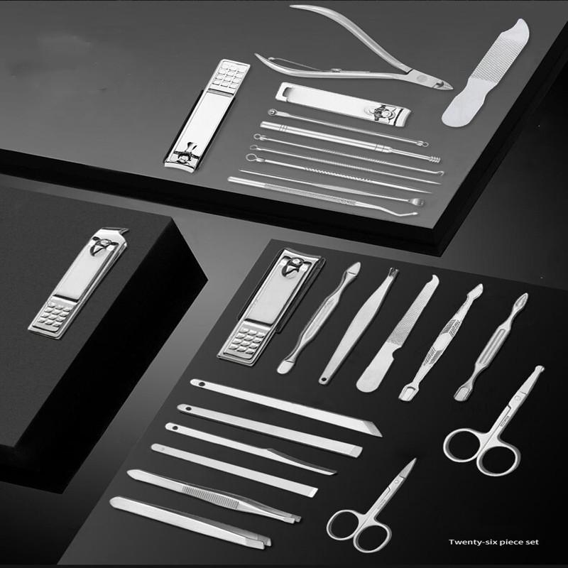 11-26 Pcs Manicure Set Stainless Steel Nail Clippers Cuticle Nipper Pedicure Care Tool Dead Skin Scissor Cleaning Grooming Kit