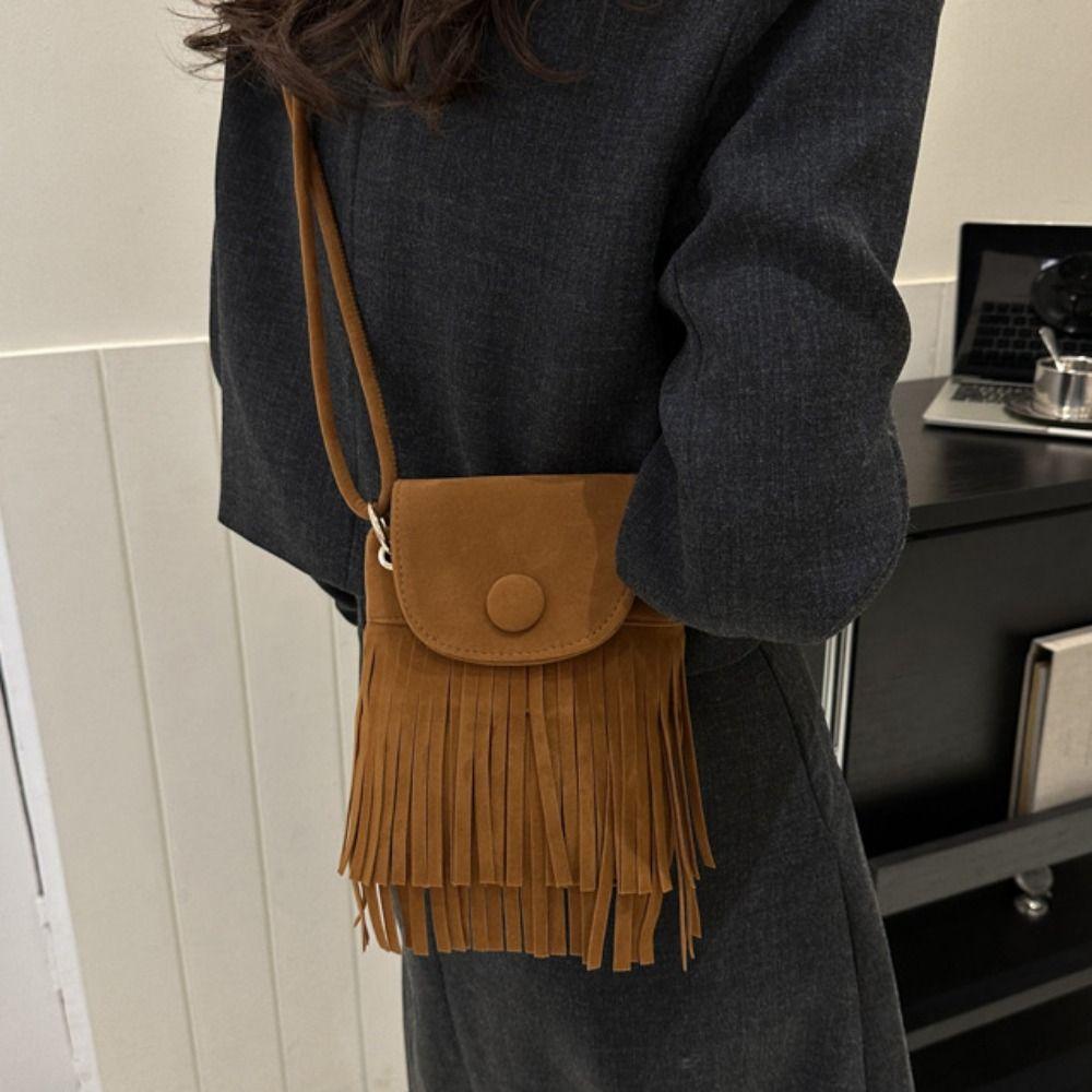 Nylon Bohemian Fringed Crossbody Bag Square Bag Tassel Shoulder Bag Bohemian Shoulder Bag  Daily