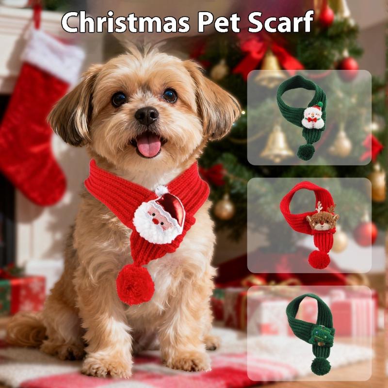 1pc Pet Christmas Knit Scarf Soft Yarn Collar with Reindeer Snowman Pattern for Cats and Small Dogs