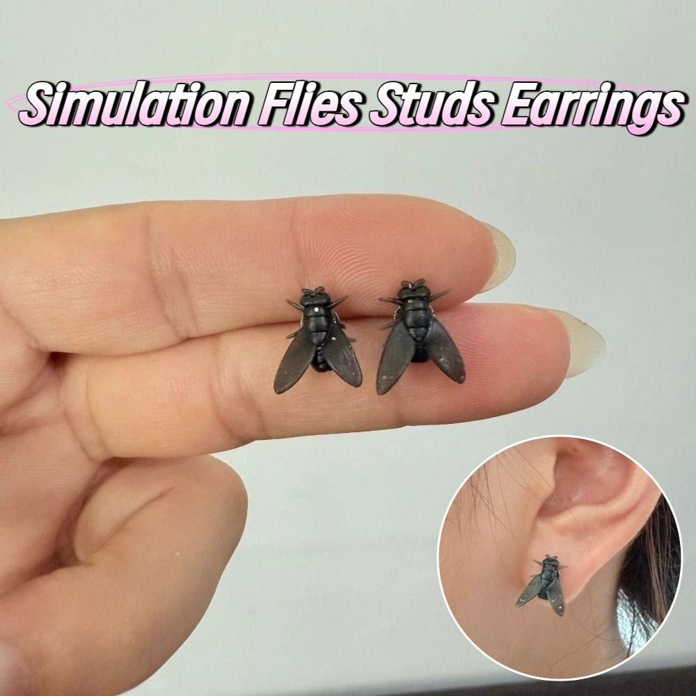 Creative Mini Fly Earrings Prank Insects Small Earrings Cute Flies Studs Earrings  Party Jewelry