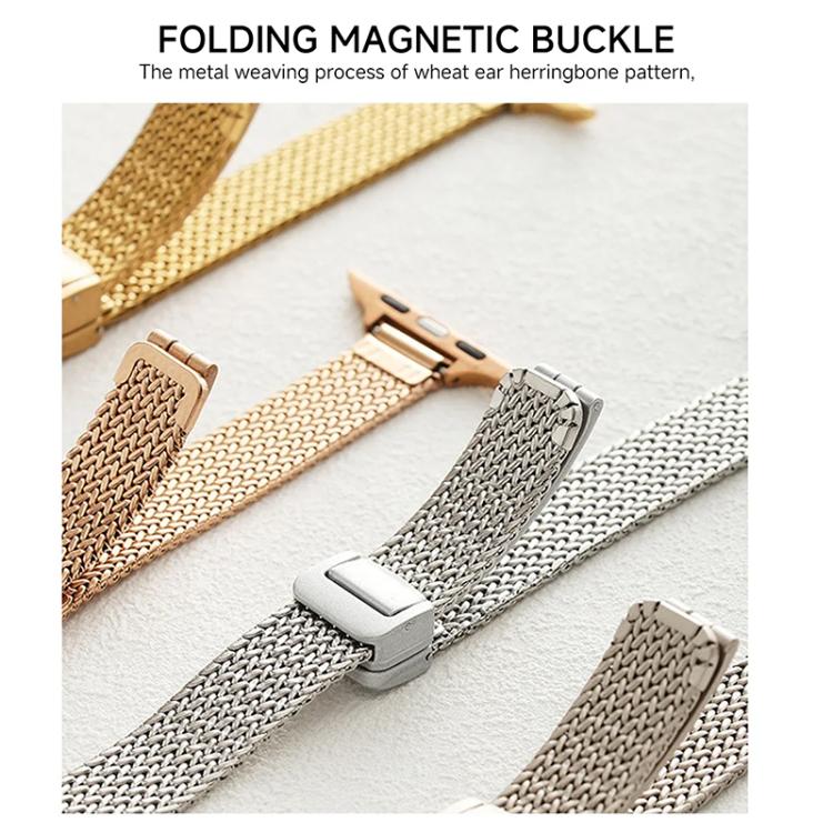 Wheat Ear Magnetic Buckle Stainless Steel Watch Band For Apple Watch 42/44/45/46/49mm, Adjustable Metal Business Replacement Wrist Strap