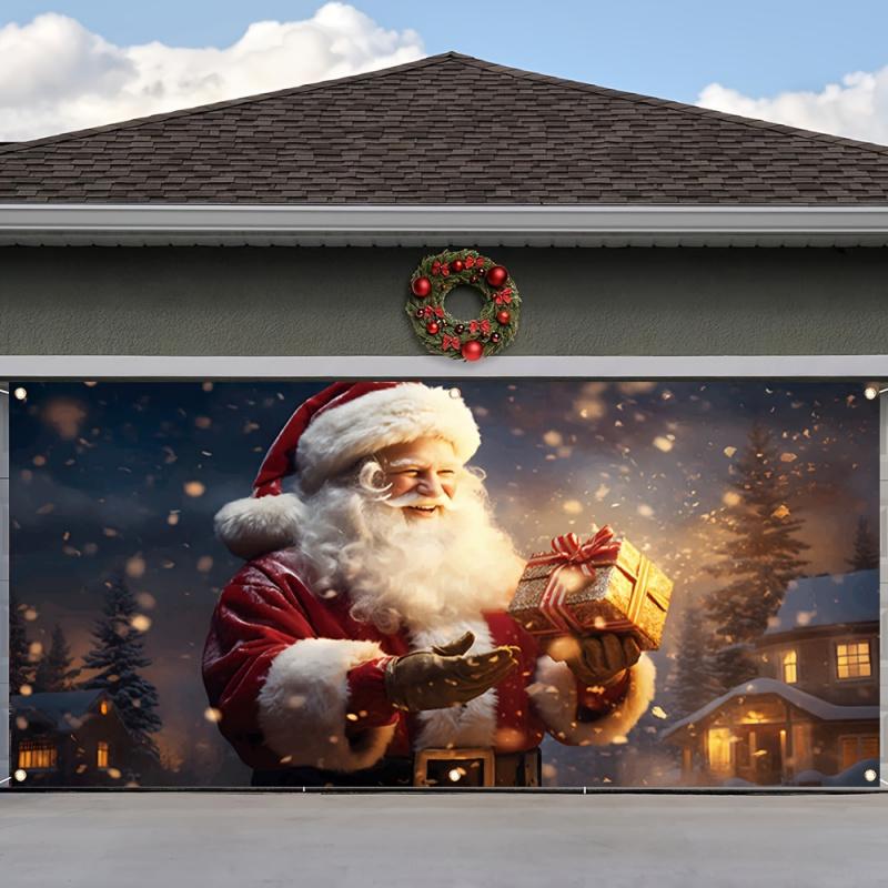 1pc2D flat Christmas garage door banner decoration for home garden and commercial entrance no power required wsj