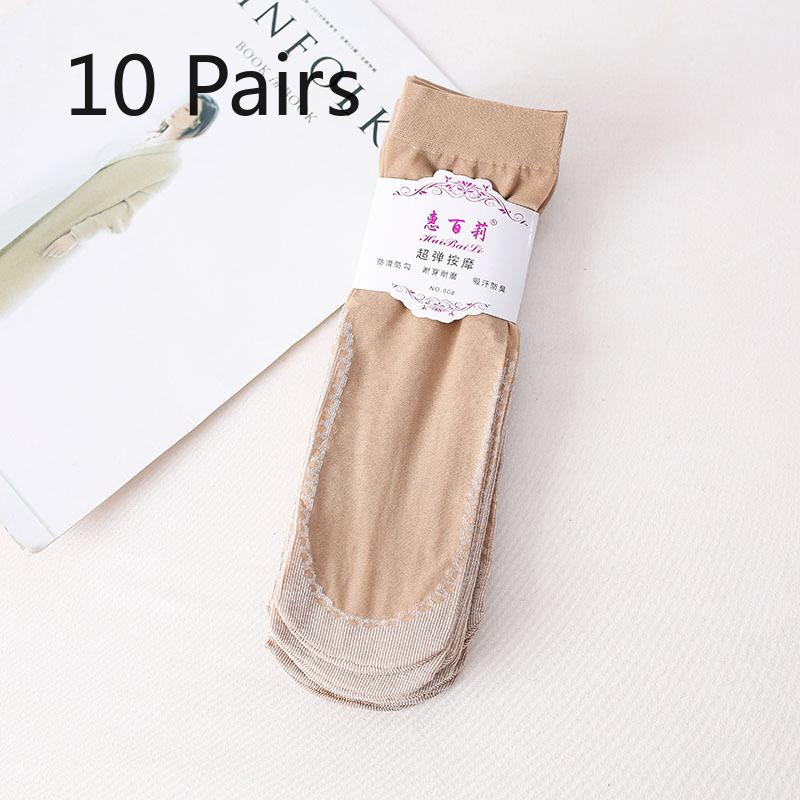 10 Pairs of Women's Spring and Summer Thin Anti Hook Silk Tube Crystal Stockings
