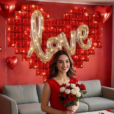 Herzförmiger Hintergrund Wand Folienballon Liebesbrief Ballons Mit 5M LED-Licht für Romantische Hochzeitsparty Valentinstag Dekoration