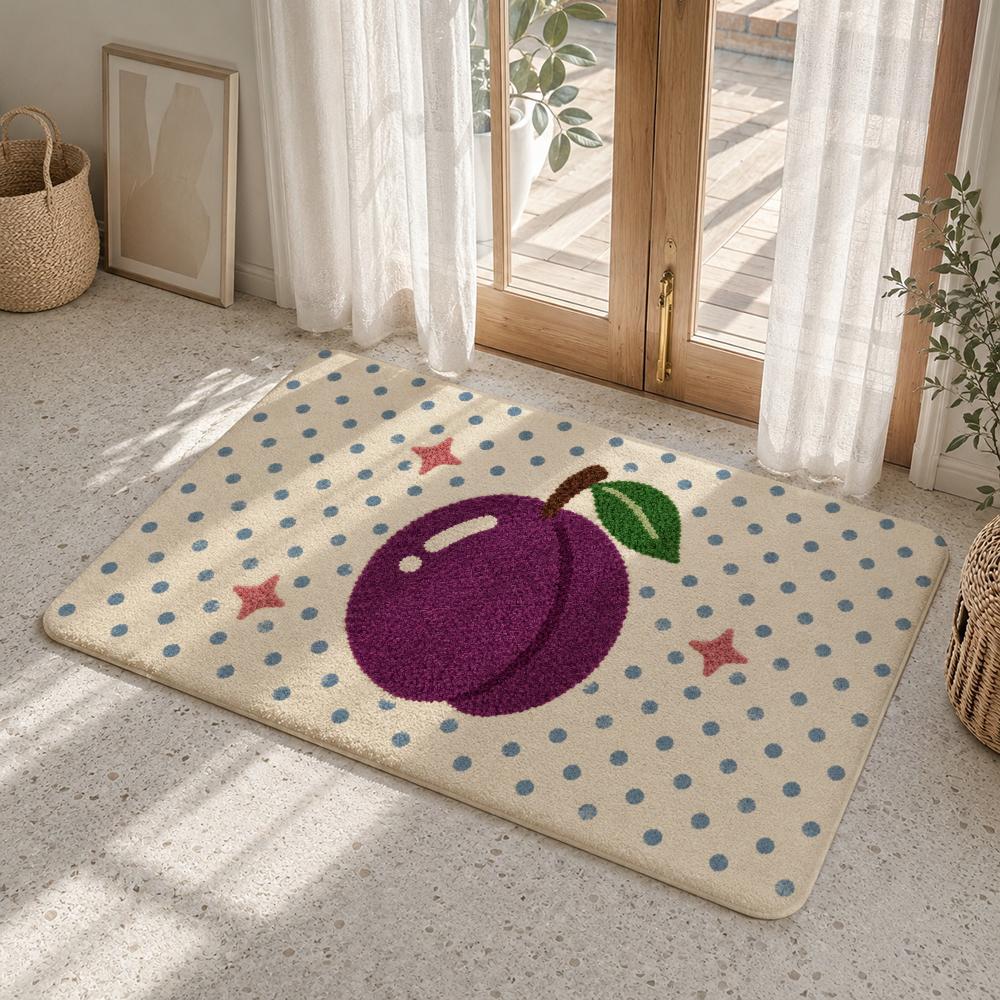 Fruity Cartoon Dotted Textures Floor Mat Flannel Rug Soft Non Slip Washable Door Mat For Bathroom Bedroom Kitchen Home Decor