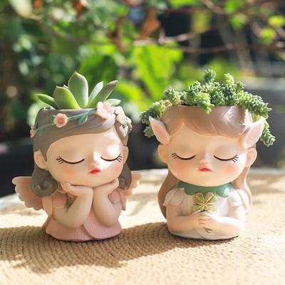 Fairy Tale Girls Planter for Succulents Air Plants Resin Flower Pot Tabletop Ornament Fairy Garden Figurines Home Garden Decor