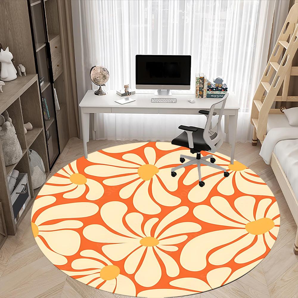 1pc Floral Pattern Office Round Area Rug, Indoor Mat Suitable For Office, Under Office Chairs Bedroom Living Room Home Decor, Room Deco