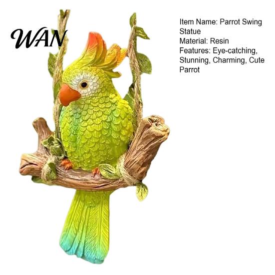 Colorful Bird Statue Resin Parrot Swing Figurine, Outdoor Hanging Animal Sculpture, Tropical Toy Decoration for Patio, Lawn, Garden, Balcony