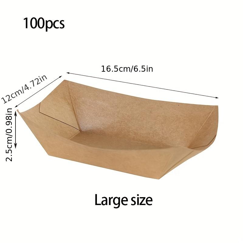 100 Pcs Disposable Kraft Paper Coated Boat Boxes - Ideal for Packing Fried Chicken, Popcorn, Fried Snacks, Etc