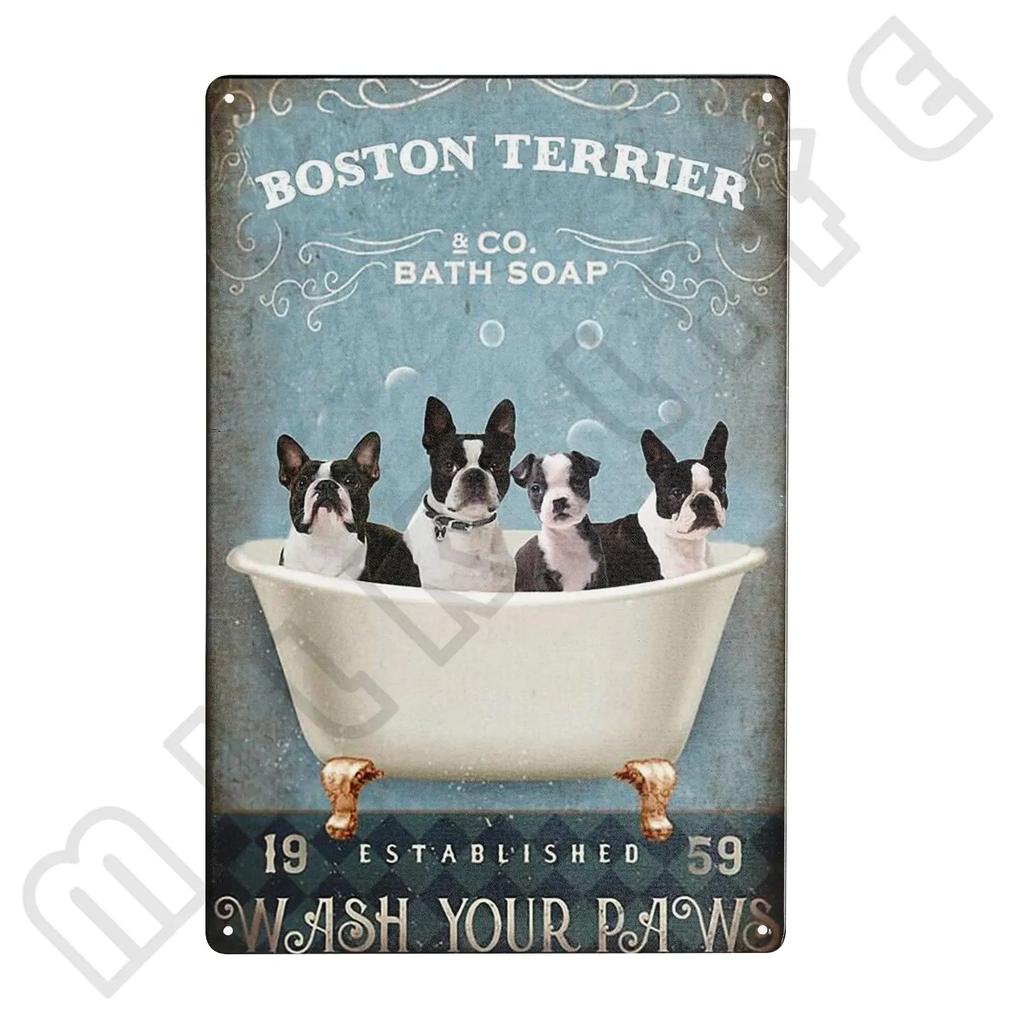Metal Boston Terrier Co Bath Soap Tin Sign for Bathroom Toilet Home Room Pet Shop Decoration 12 X 8 Inches