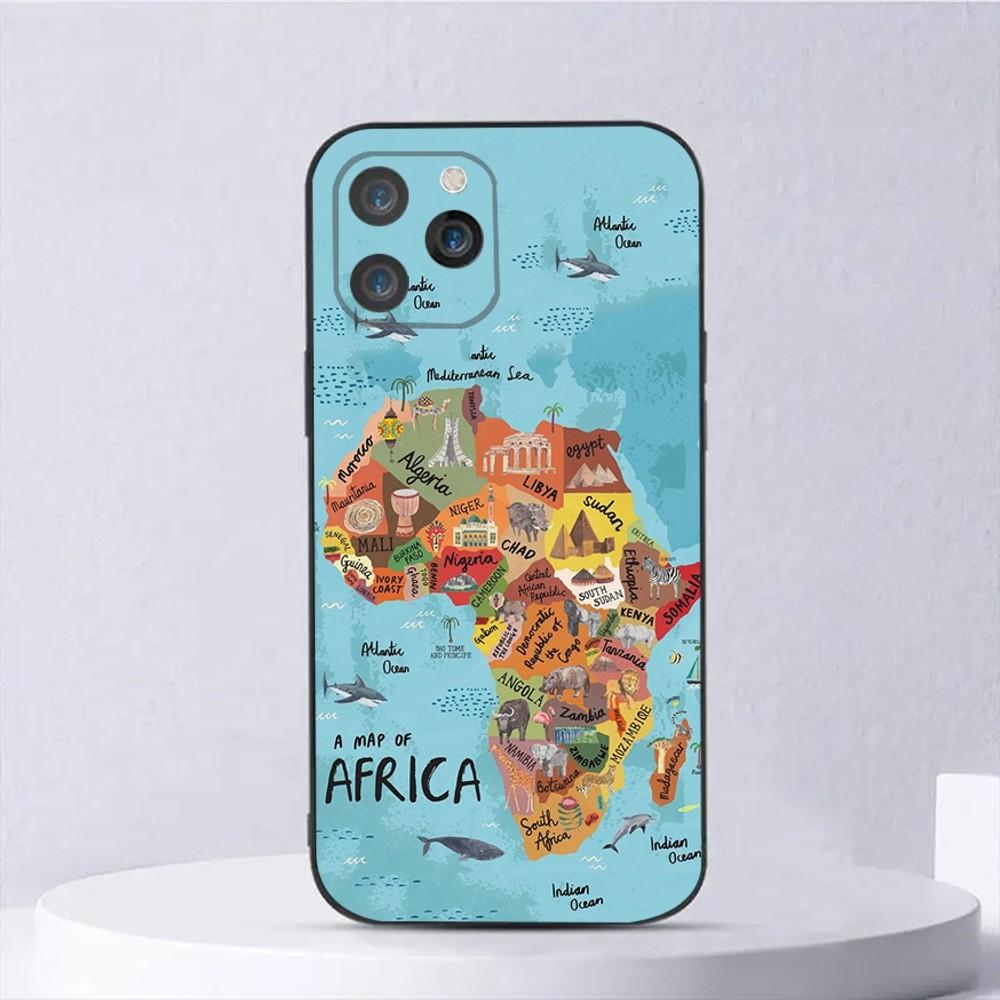 

Africa Map Geogra Phone Case For iPhone15,14,13,12,11,Pro,Max,Plus,Mini,X,XS,XR,8,7,6,S,Plus,SE Soft Black Case iPhone15