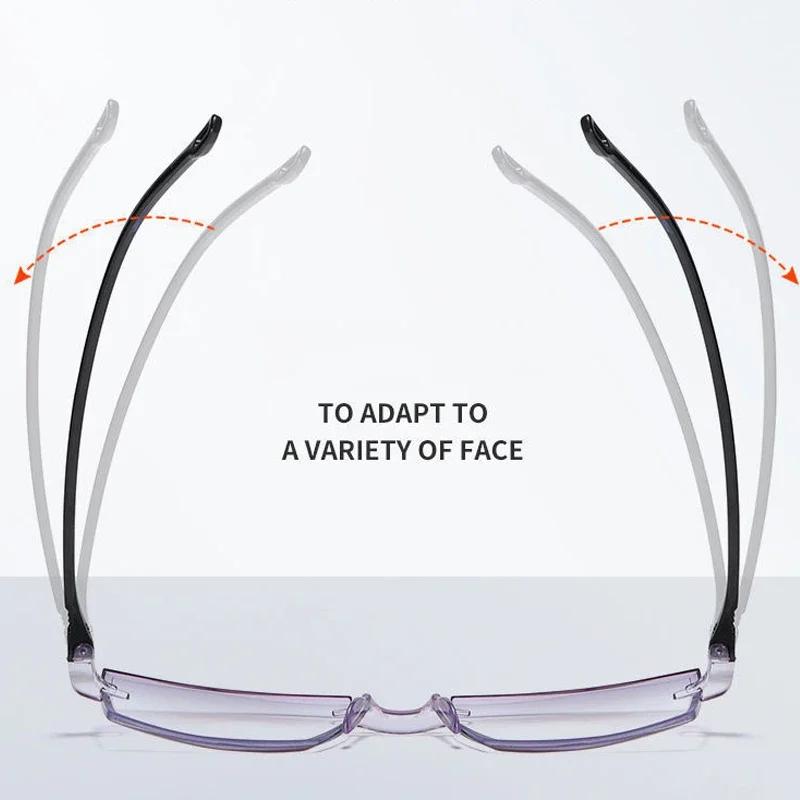 Retro Unisex Progressive Bifocal Reading Glasses Anti-blue Diamond Cut Rimless Eyesglasses Vintage Women Men Near Far Eyewear