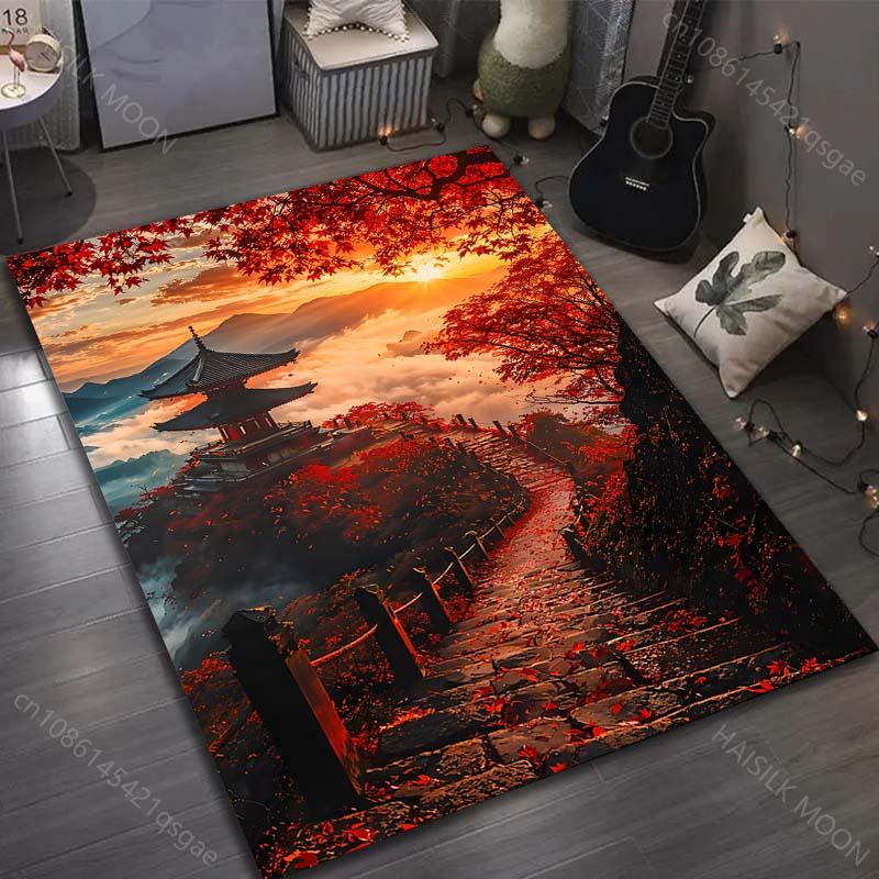 

1PC Autumn temple in red leaves Carpet for Living Room Bedroom Sofa Home Decor Rus Non-slip Floor Mat Luxury Gift 40cm x 60cm