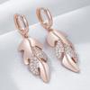 Unique Long Leaf Dangle Earrings For Women Fashion  Rose Gold Color With Natural Zircon Luxury Daily Party Jewelry Gift