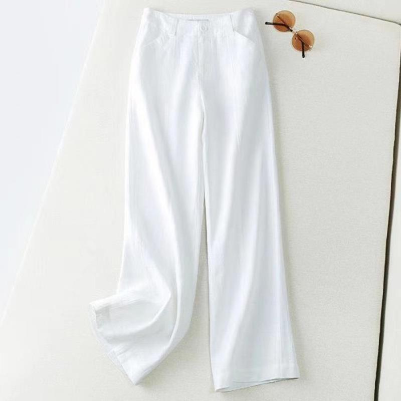 Spring Summer Fashion Women Pants Linen Long Trousers Wide Leg Plain Holiday Casual Pant Streetwear Bottoms