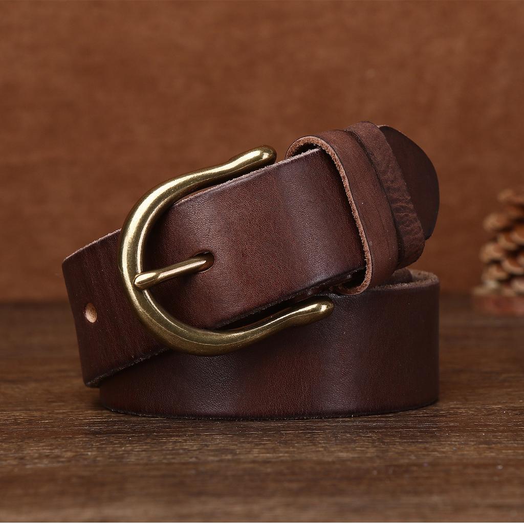 Retro Washed Extra Thick Outdoor First Layer Cowhide Belt Copper Buckle Men's Versatile Casual Belt Men's