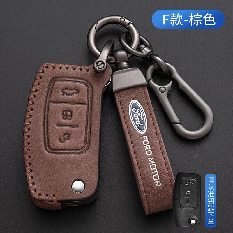 

Car Sticker 2025 Hot Leather Car Remote Key Case Fob Cover Shell for Ford Car Key Case SUV Ford ESCORT FOCUS Mondeo Kuga EcoSpor