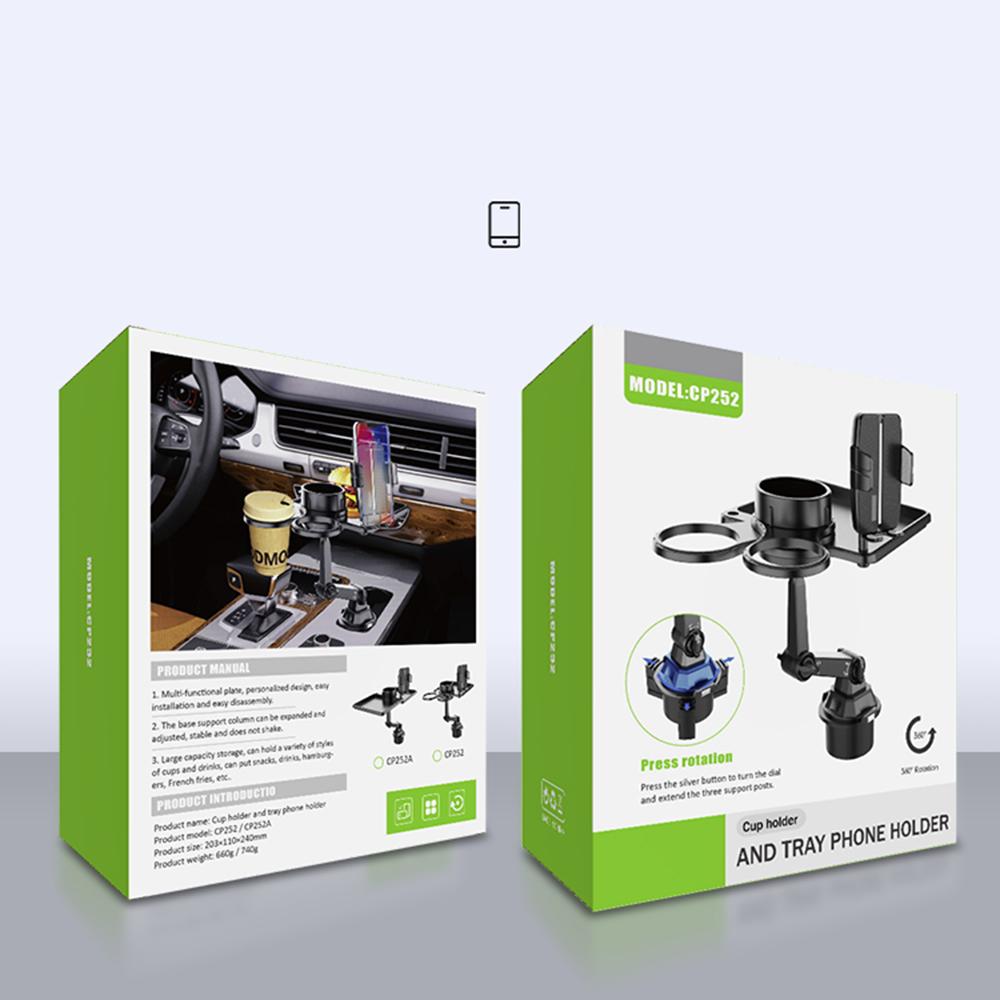 CP252A Suport Multifuncțional pentru Pahar Auto, Suport cu Clemă pentru Telefon Mobil cu Tavă Dublă pentru Alimente